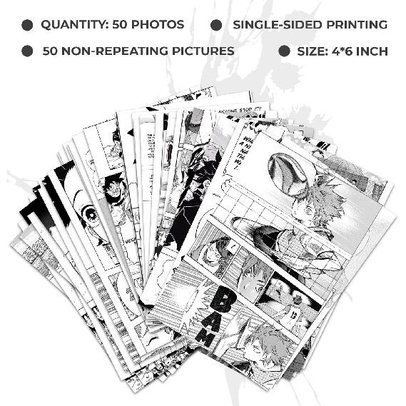 WOONKIT Anime Posters Pack - 50PCS 4X6 INCH MHA Anime Wall Collage Kit for Bedroom Wall, Dorm Decor, Teen Room Aesthetic