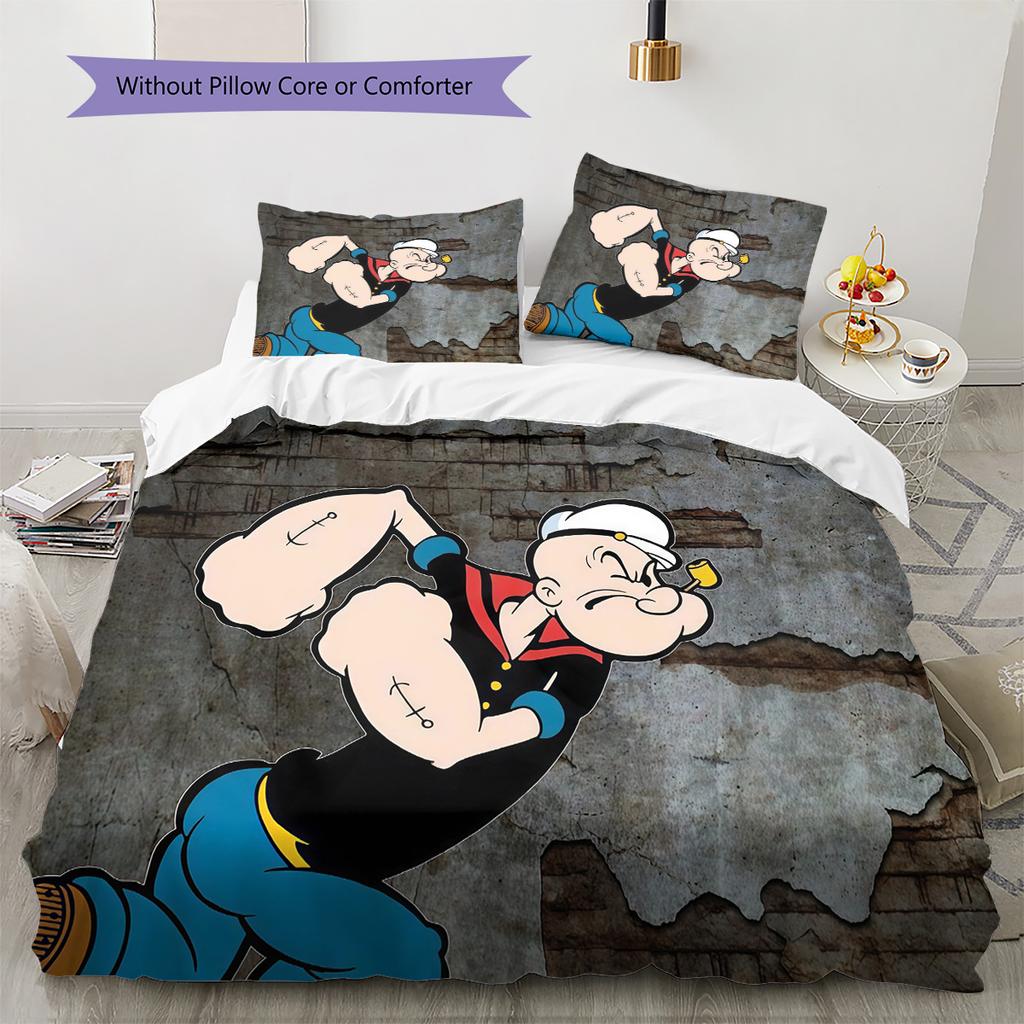 Popeye the Sailor3 Pattern Bedding Quilt Set Home Decoration Gift (1 * Duvet Cover + 2 * Pillowcase Without Core)