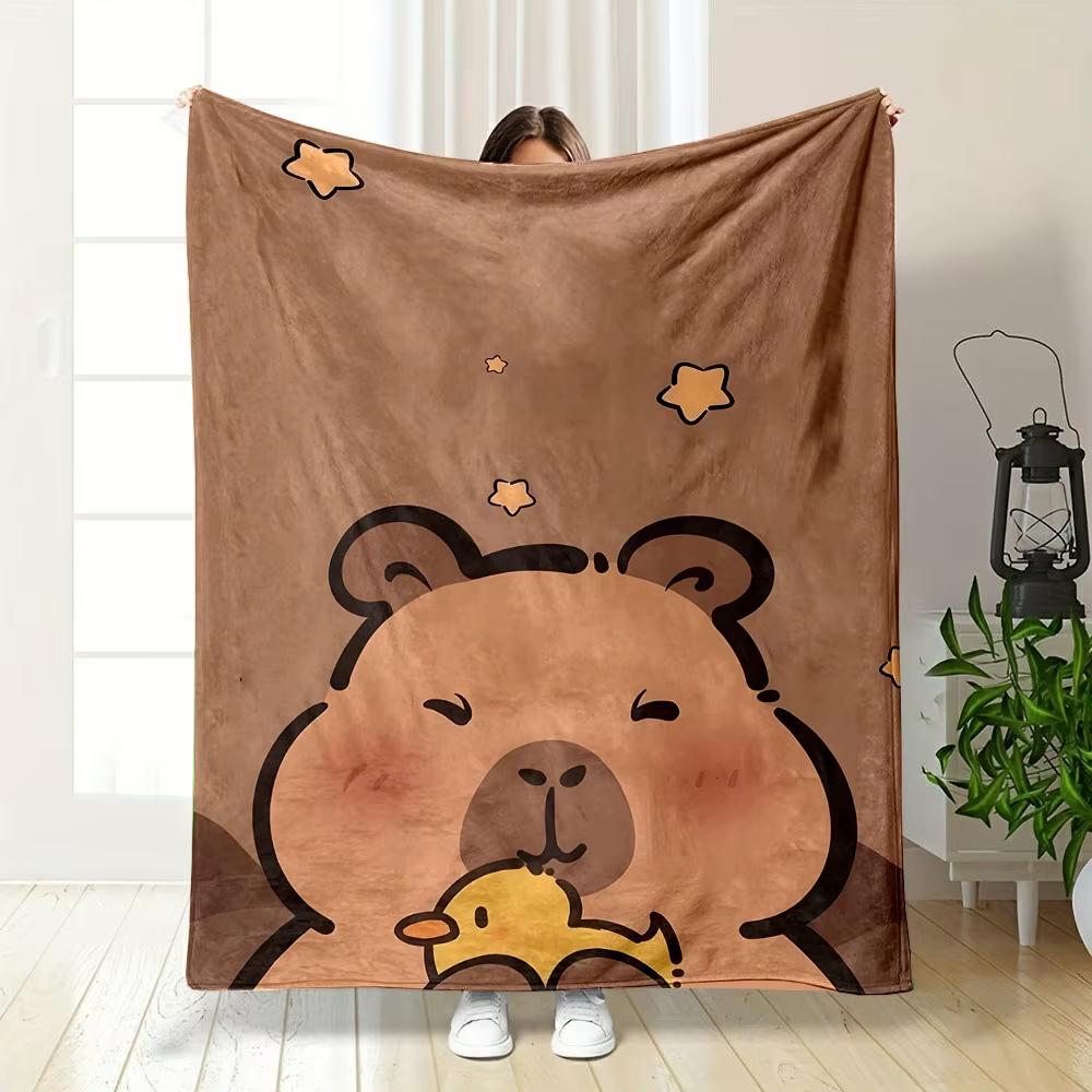 Cartoon Capybara Duck Print Flannel Blanket  AllSeason Home Office Cozy Throw 75x100cm (30x40inch)