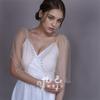 Detachable Glitter Tulle Puff Short Sleeve Cuffs, Mixed Size Pearl Beaded Sheer Arm Covers for Wedding Bridal Evening Dress