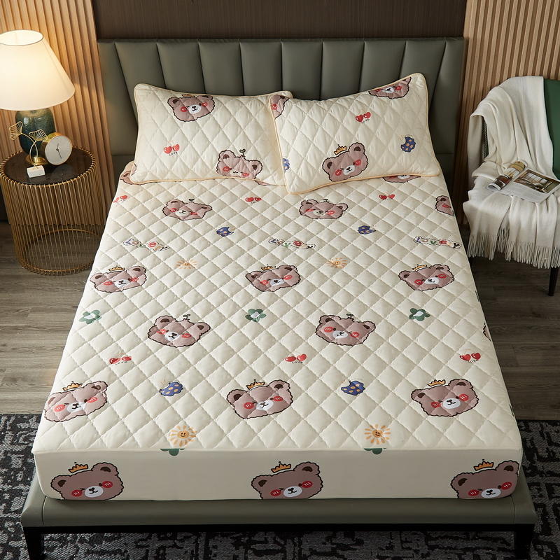 Quilted Waterproof Bed Sheet With Elastic Queen King Size Solid Color Mattress Protector For Double Bed