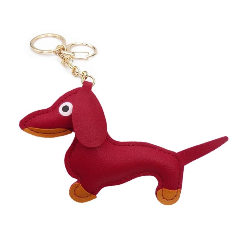 Mini Dachshund Dog Keychain  PU Leather Animals Keyring Hanging Ornament Backpack Handbag Charm Gift for Men Women