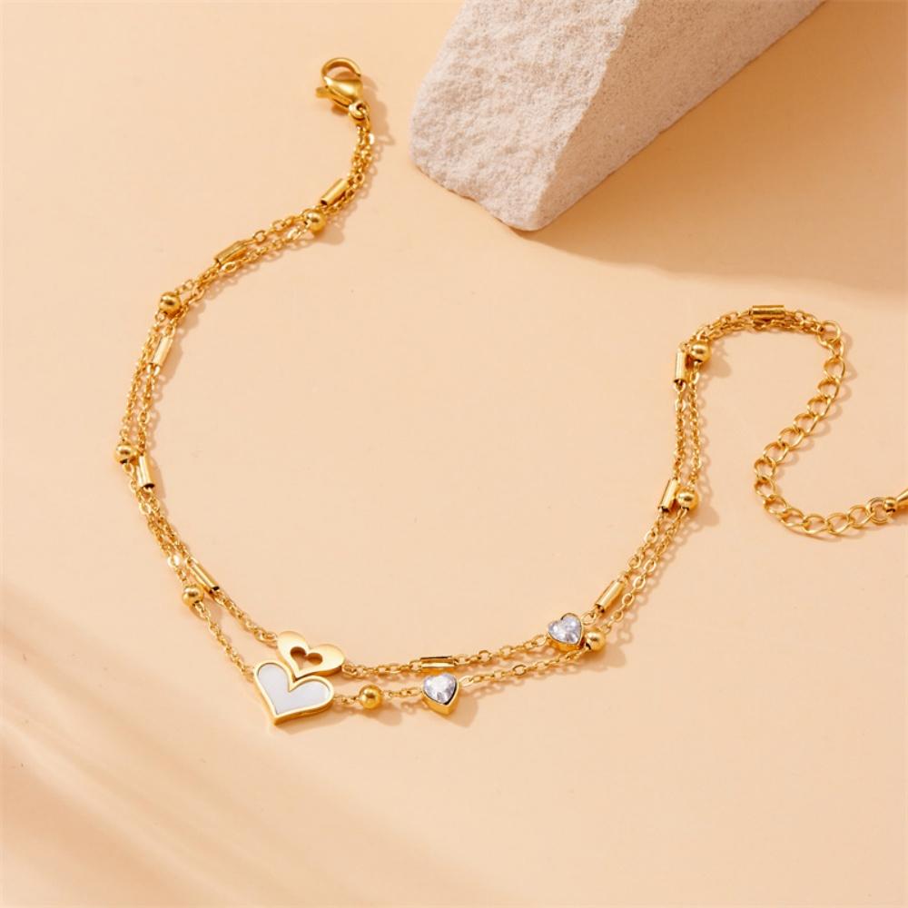 316L Stainless Steel Gold Plated Heart Love Anklets For Women Girl New Trend Multi-layer Chains Non-fading Jewelry Gift Party