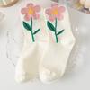 Cotton Women Socks Casual Breathable Japanese Korean Style Cartoon Flower Candy Color  Female Middle Tube Sock