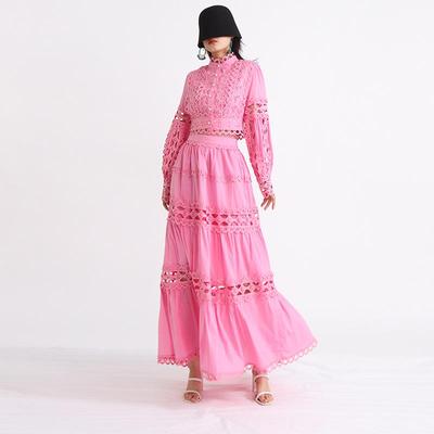 2025 Autumn French Retro Lace Collar Two-Piece Set: Hollowed-Out Top & High Waist Midi Skirt for Women