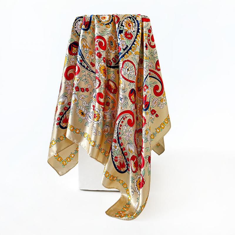 90cm Satin Square Scarf - Paisley Print, Versatile Headscarf, Bandana, or Waist Scarf