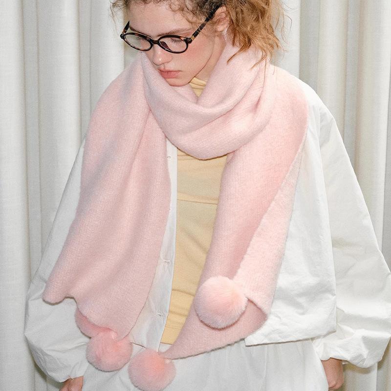 Nuonuo Feel Ball Scarf for Women Gentle Wind  Winter Warmth  Korean Version Versatile Woolen Scarf  Imitation Cashmere