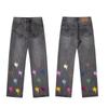Mens Straight Fit Distressed Patchwork Denim Jeans Vintage Streetwear Style High Waist Ripped Cotton