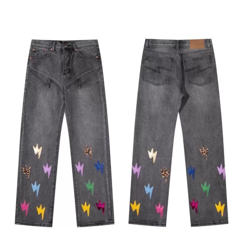Mens Straight Fit Distressed Patchwork Denim Jeans Vintage Streetwear Style High Waist Ripped Cotton