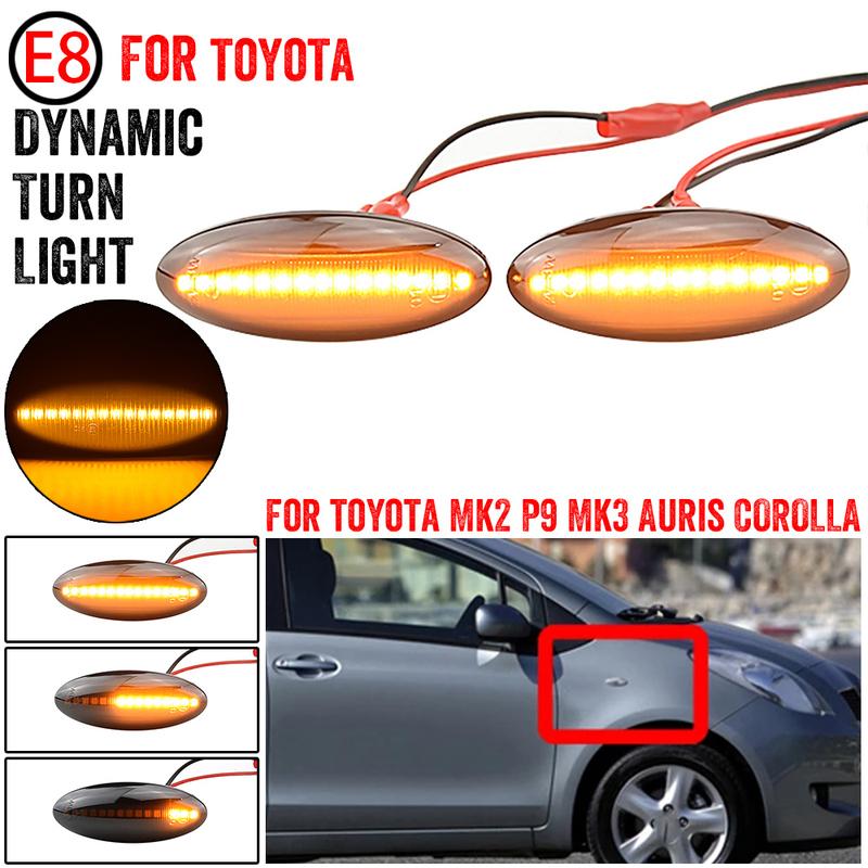 1 par dynamisk LED sideblinklys for bil til Toyota Yaris COROLLA Auris Mk1 E15 RAV4 Mk3 Etios Rullende blinklys