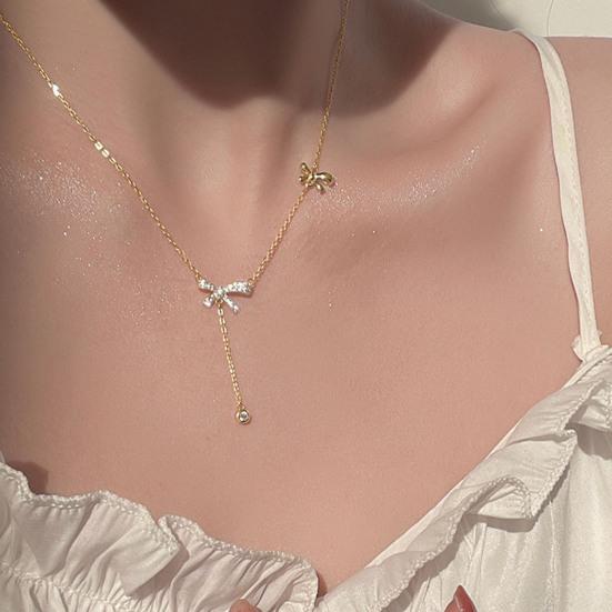 

Women Necklace Bow Tassel Jewelry Korean Style Cubic Zirconia Necklace for Banquet