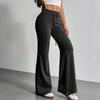 Women's High Waist Drawstring Flare Pants Solid Gray Casual Loose Fit Trousers