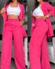 Women's Lapel Split Sleeve Blazer Wide Leg Pants 2 Piece Set Solid Color Elegant Office Commuter Tailored Suit