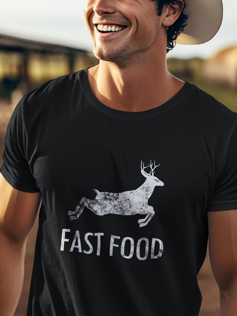 [Funny Hunting Shirt] Fast Food Deer Funny Joke Hunting Shirt - Men's Short Sleeve T-Shirt Top - Gifts for Hunters