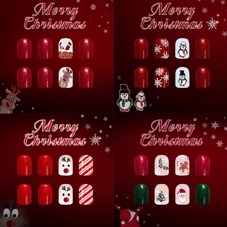 96Pieces Glitters Press On Nail Red Green Sparkles Snowflake Design Comfortable Fit Daily