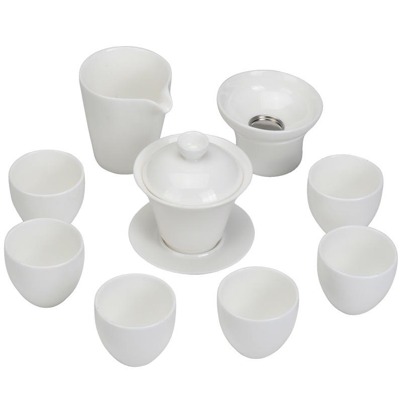 Chinese Tea Set, Dehua White Porcelain Kung Fu Tea Set, Complete Set Of Teapot, Teacup Cover Bowl, Simple Household Modern Tea Set