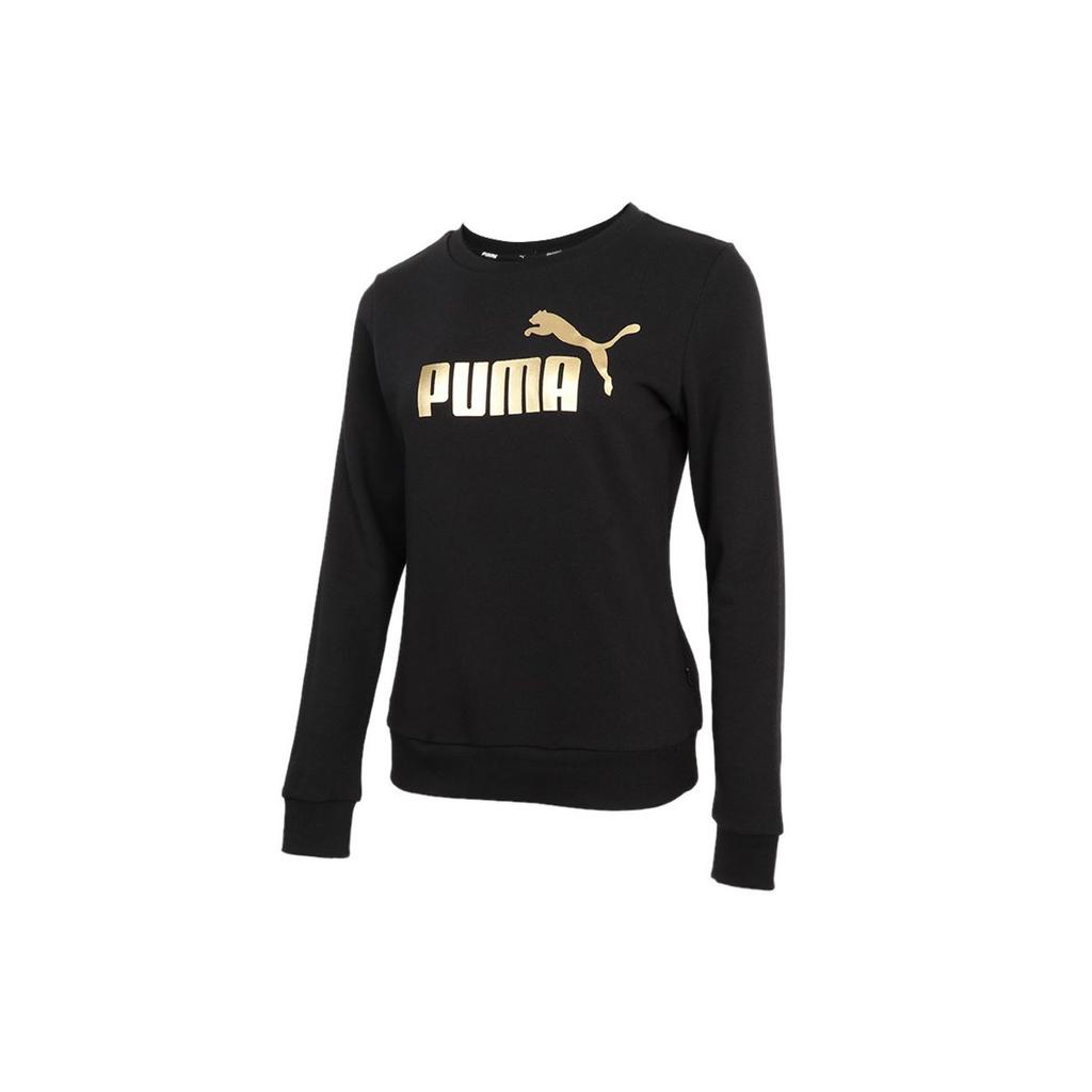 Puma Sports Casual Foil Print Logo Round Neck Pullover Sweatshirt Women Sweatshirt Black 845593-01