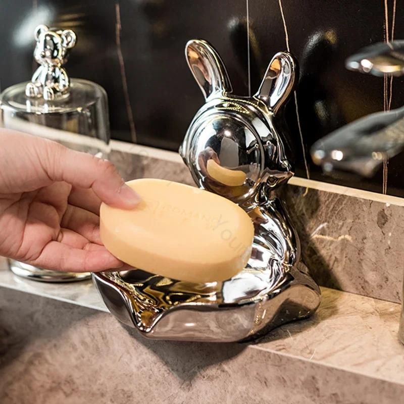 Creativecute Bathroom Soap Box Light Luxury Exquisite Ceramic Tray Home Desktop Storage Ornament Fashion Cartoon Soap Boxes