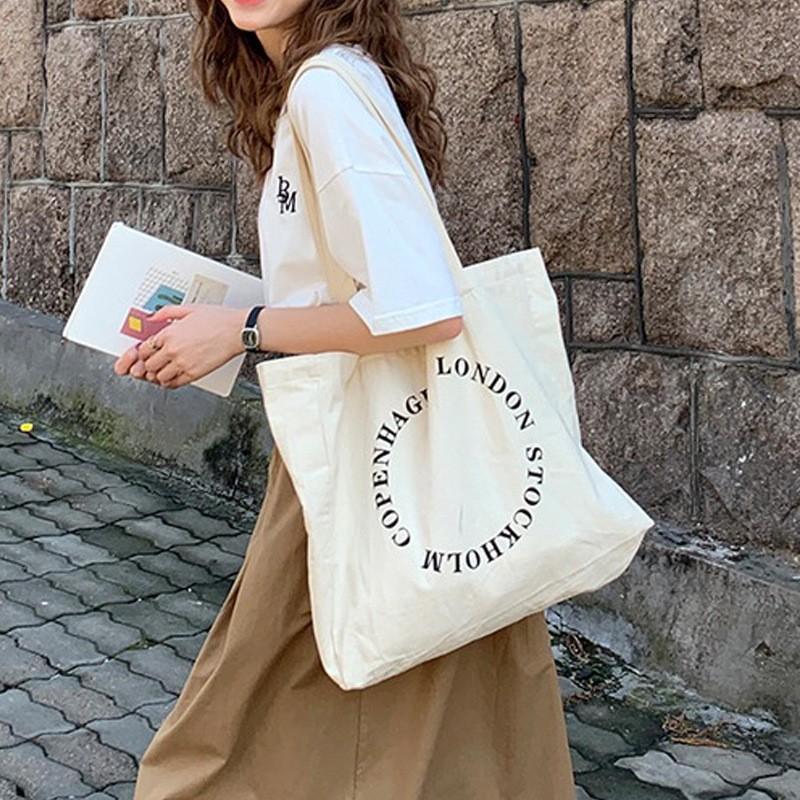 Korean Style Ins Canvas Bag With Same English Letters Large Capacity Tote Single-shoulder Handbag Women's