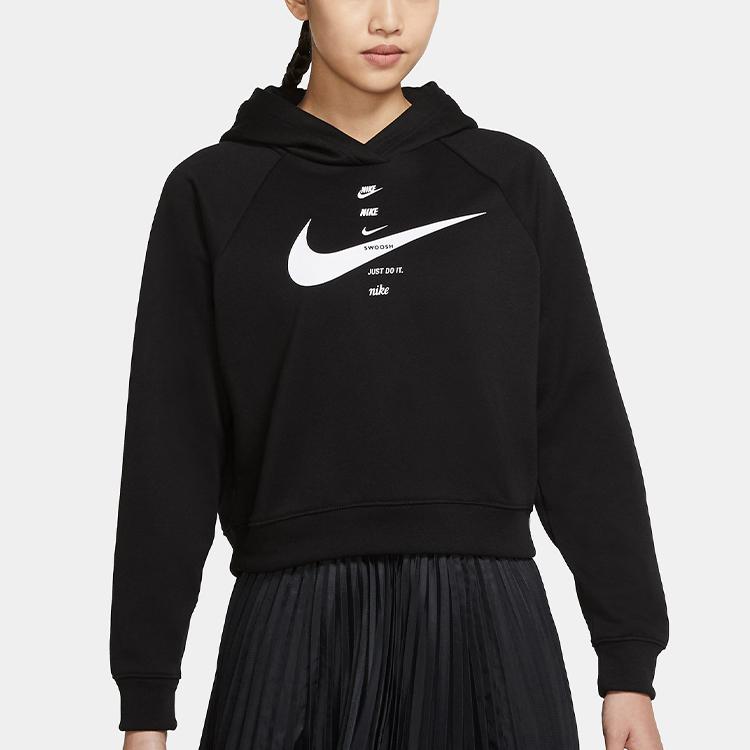 Nike Sportovní mikina s kapucí s potiskem loga Swoosh Dámská mikina Černá CU5677-011