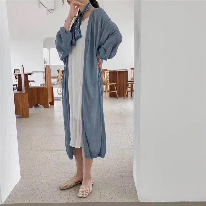 

GMXIA Солнцезащитная рубашка Летняя шелковая куртка-кардиган большого размера для женщин, трикотажная тонкая часть длинной части снаружи рубашки с кондиционером One size синий