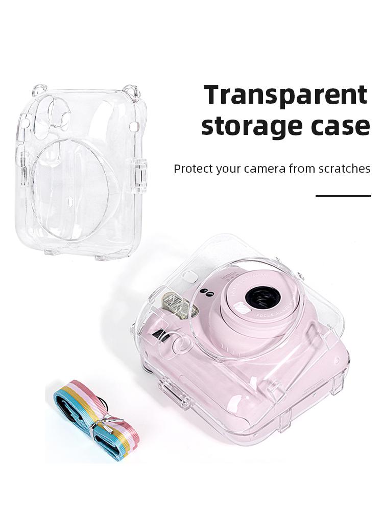 Mini Camera Case PC Crystal Storage Case with Shoulder Strap Cover Shell for Fujifilm Instax Mini 12 for Camera Instax Mini12