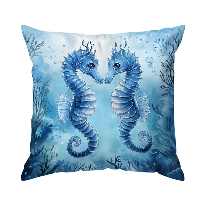 Seahorse And Turtle Sofa Cushion Cover Comfortable Pillow Office Cover Living Room Home Decor Modern Printed Pillowcase Blue