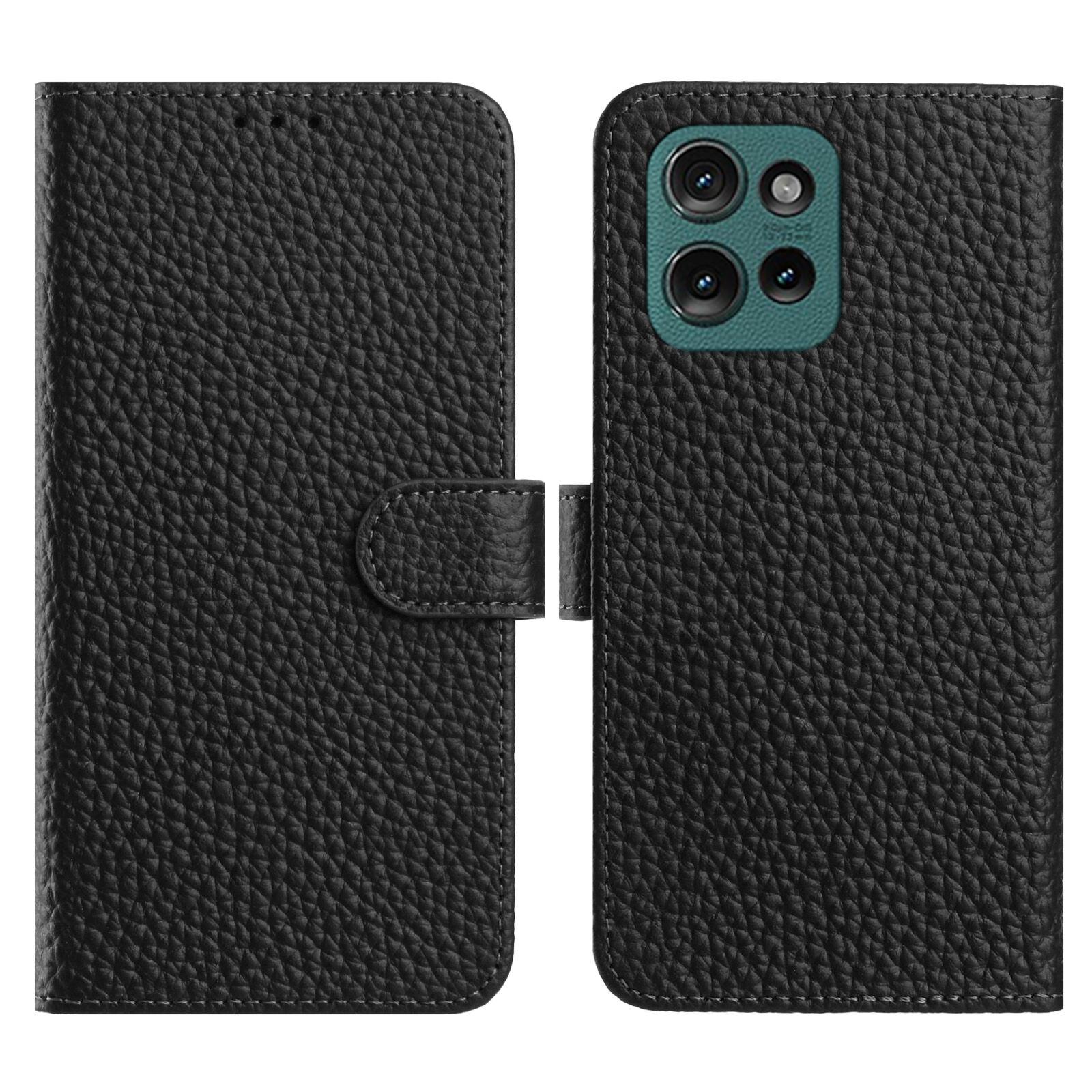 

For Motorola Moto G Play (2025) 4G/G Power (2025) Case Wallet Stand Litchi Texture Genuine Cow Leather Flip Phone Cover Black