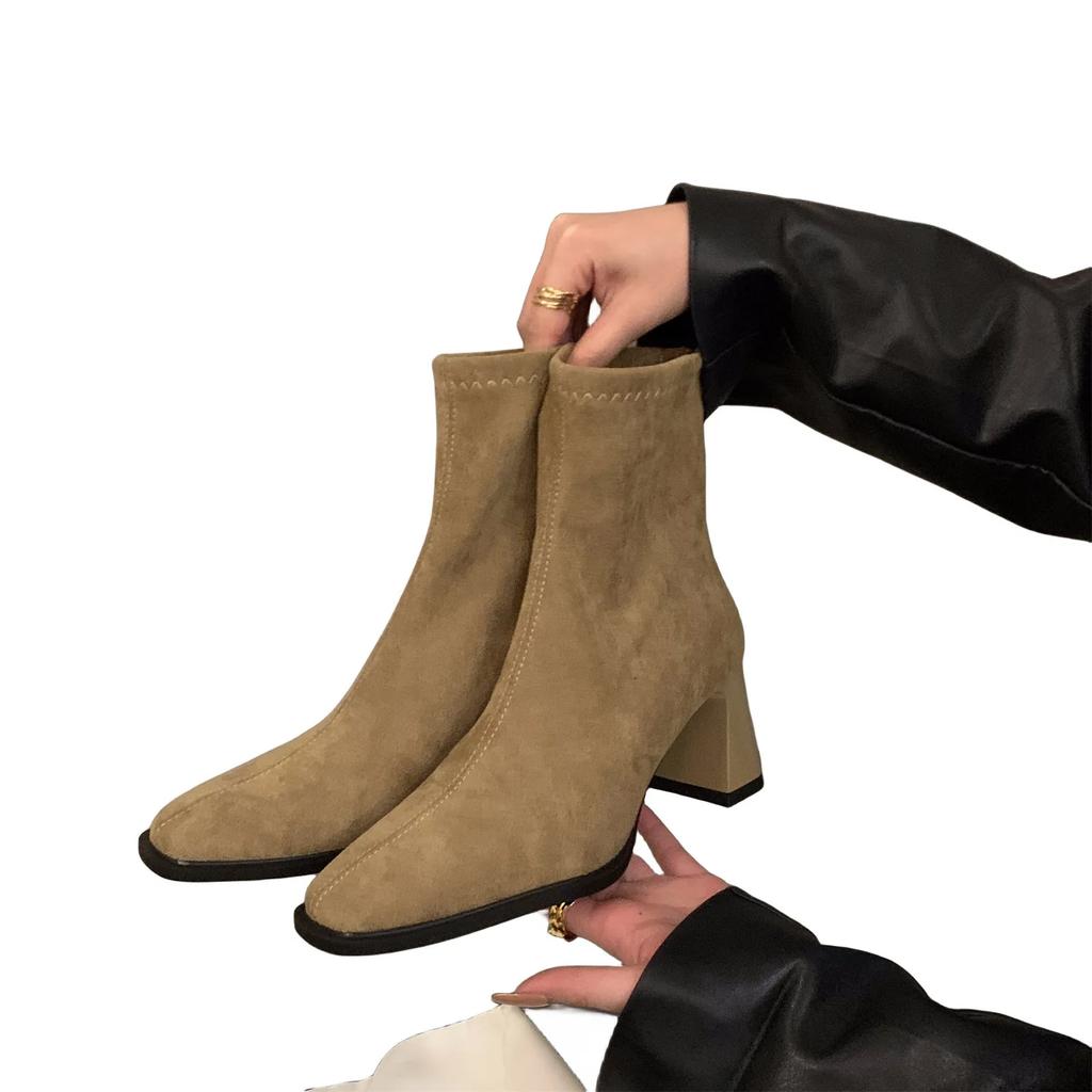 Vintage Thick Heel Square Toe Women Ankle Boots Ladies Elegant Mordern Short Botas Autumn Winter Zapatos De Mujer 2025