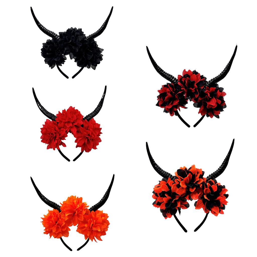 Halloween Floral Antelope Horn Headband Resin Costume Accessory Creative Headdress Props For Parties Role Play