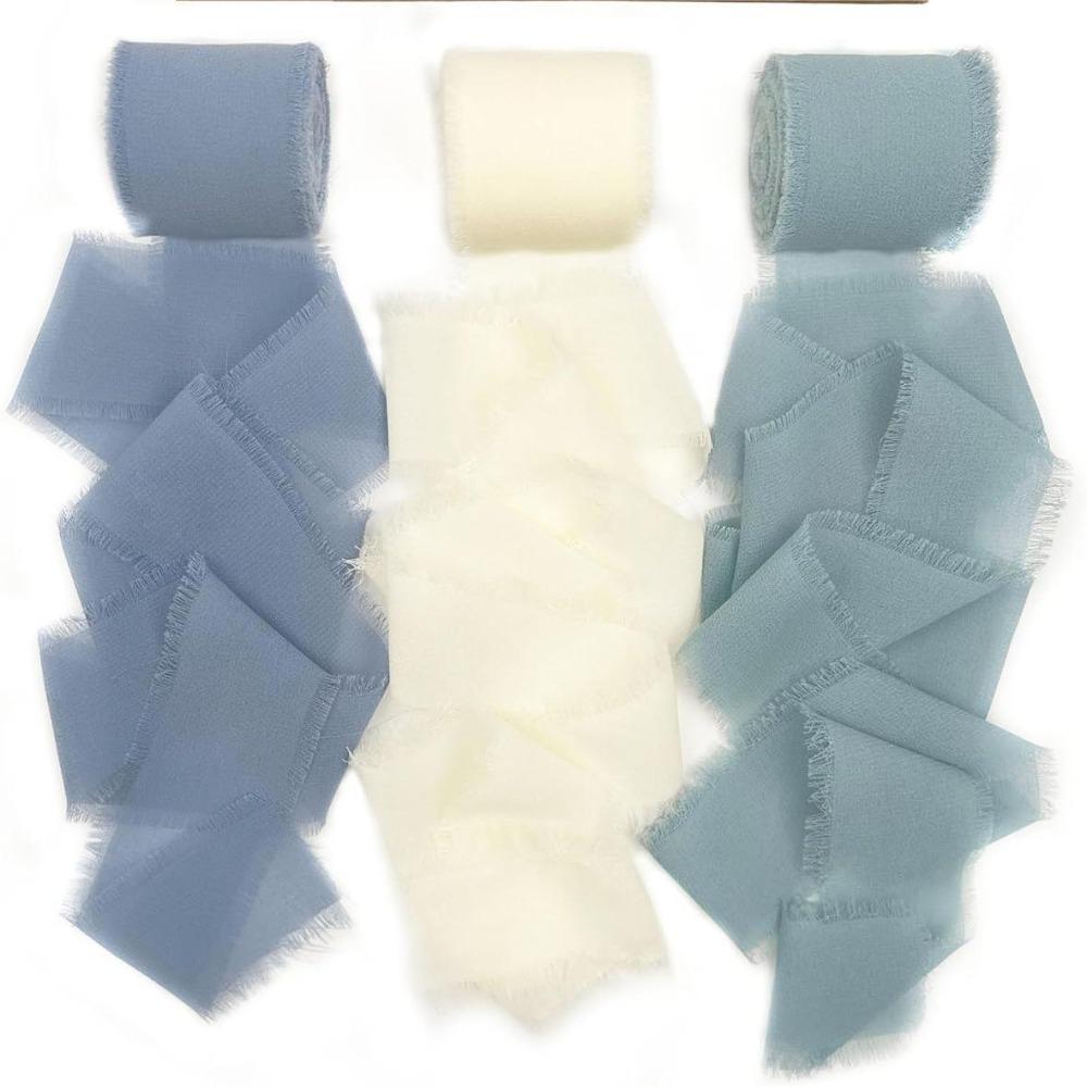 3 Rolls 5m Fringe Chiffon Silk Ribbon DIY Craft Hairy Chiffon Ribbon  Wedding Invitations