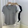 Women's V Neck Short Sleeve Regular Fit Top Casual Modal Pocket T-Shirt Blouse