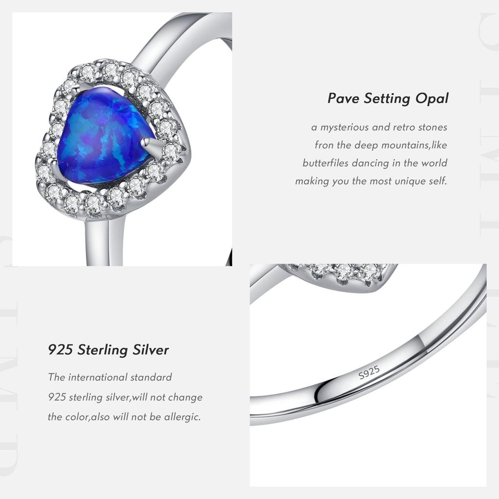 MODIAN 925 Sterling Silver Charm Exquisite Vintage Blue Heart Opal Ring Romantic Retro Anniversary Gift For Women Fine Jewelry