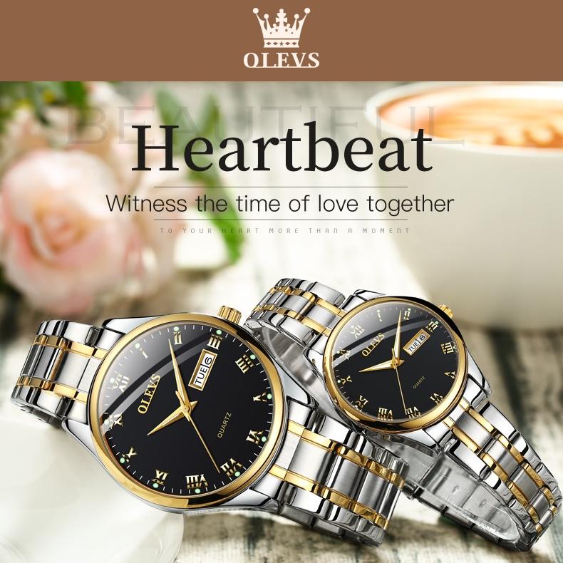 OLEVS Brand Watches Double Calendar Simple Quartz Watch Fashion Waterproof Steel Belt Men's Watch Men's Watch