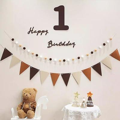 Felt Birthday Flag, Pennant Flag, Children'S Baby'S First Birthday Party Decoration, Non-Woven Digital Flag