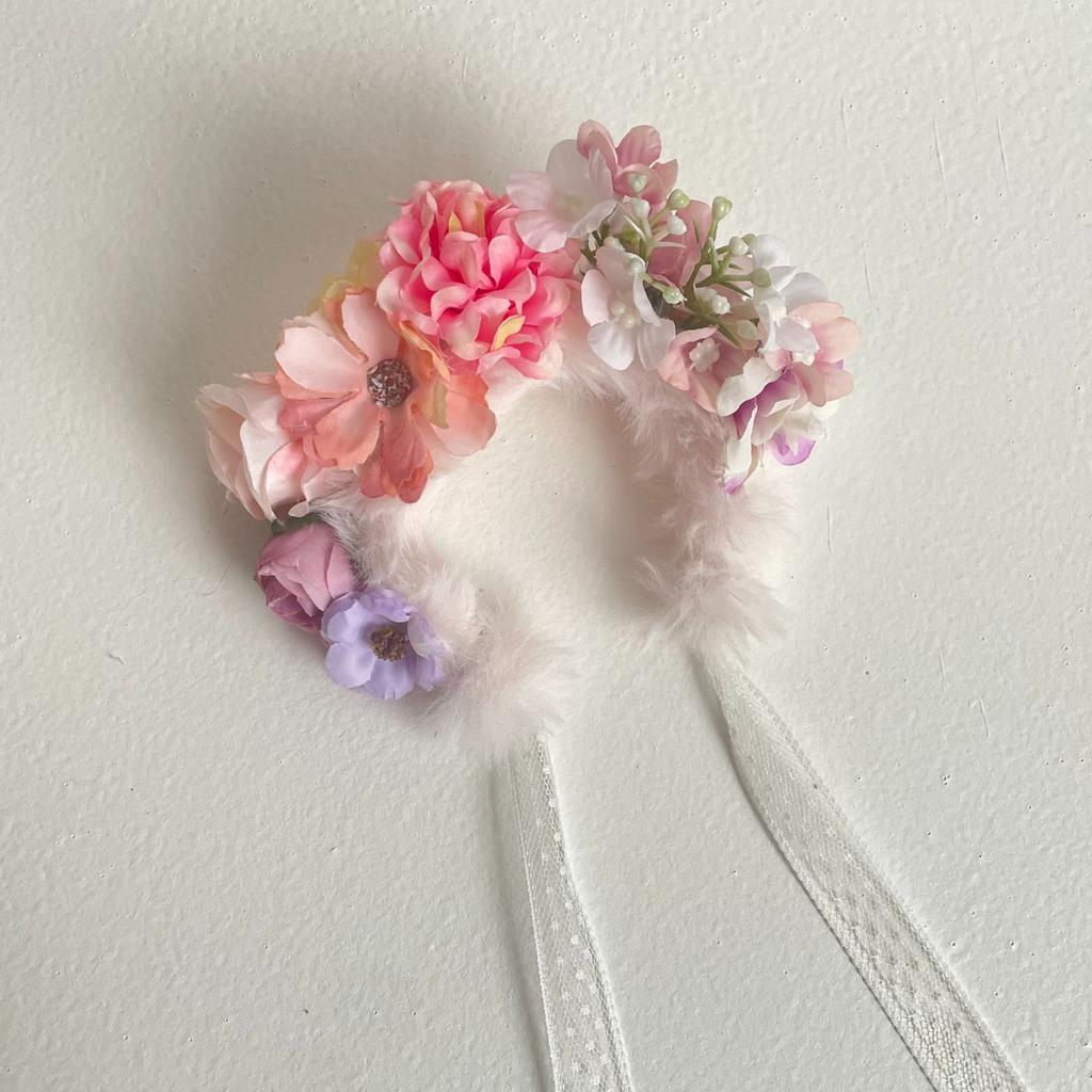 Clothes and Headband For Labubu Flower Crown White Dress Set Floral Outfit For 15/17cm Labubu 1st/2nd/3rd Gen(NO DOLL)