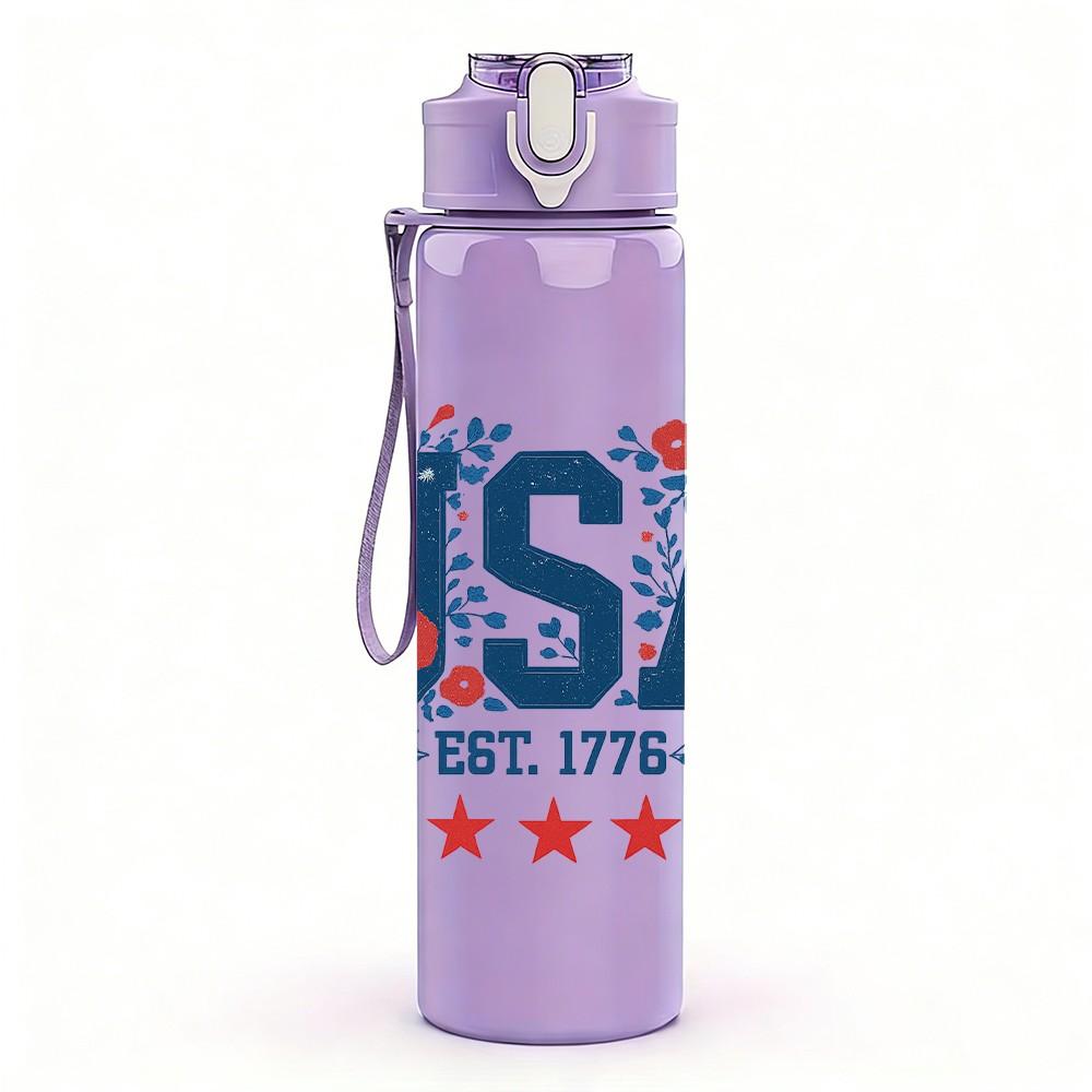 1PC USA Vintage Star Letter Logo 750ml Color Plastic Sports Water Bottle Leakproof Flip Straw Lid Suitable for Sports Office Home Use