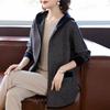 Mid-Aged Women's Plaid Hooded Knit Cardigan