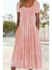 Europäisches & Amerikanisches Sommer Retro Print Mittelhoher Taillenlanger Kleid - Kurzarm, Rundhalsausschnitt, Bequemer Lässiger Stil Pullover