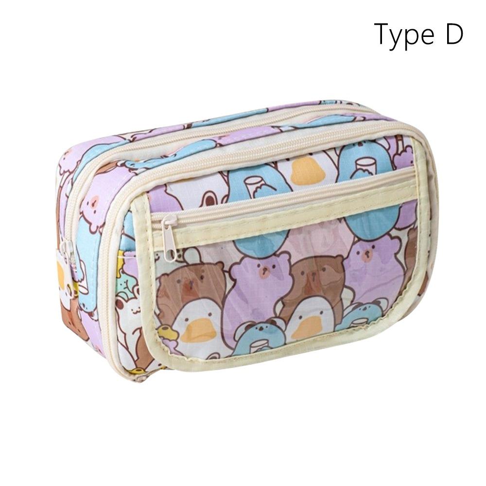 

Multilayer Pencil Case Cartoon Print Stationery Bag Durable Stationery Organizer Gift D