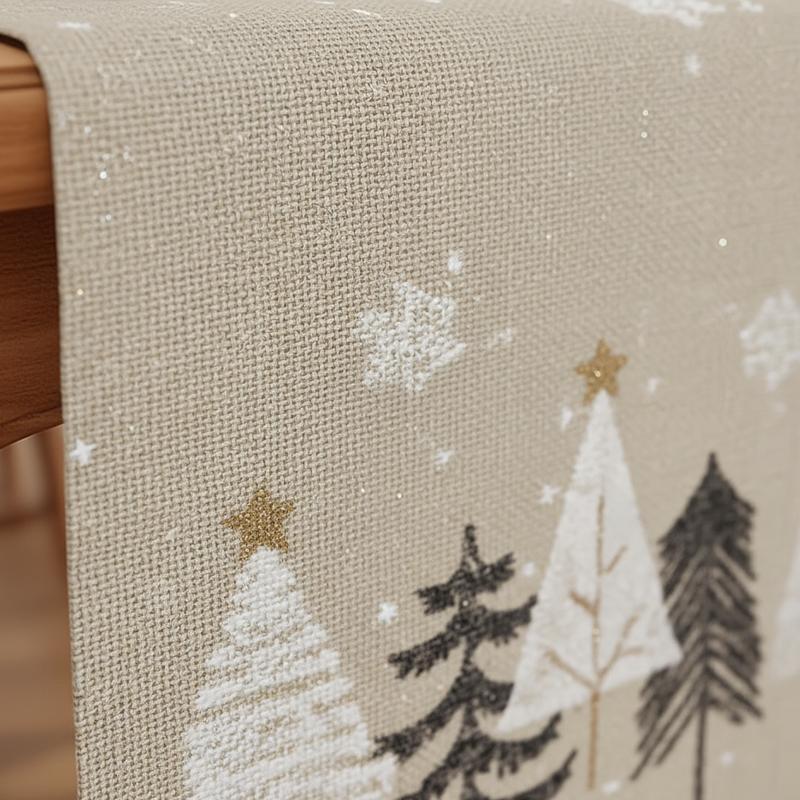 Christmas Table Runner Pine Trees Snowflakes Linen Table Runner Winter Holiday Party Kitchen Dining Table Decor Merry Christmas