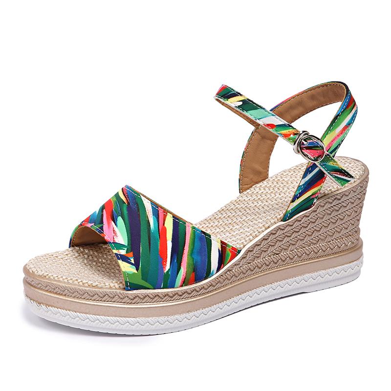 Fashion 2025 Summer Womens Shoes Leopard Print Wedges Sandals Women Plus Size Ankle Buckle Platform Sandles Woman Light Chunky Sandalias