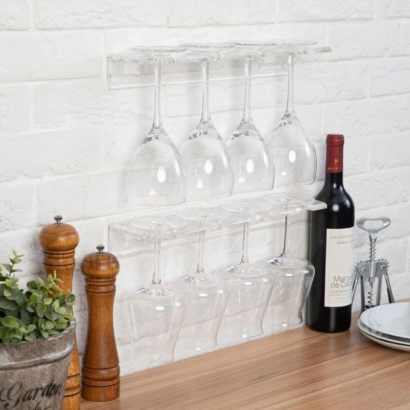 2Pcs Clear Acrylic Wine Glass Holder Wall Mounted Stemware Hangings Rack Glassware Holder Rack Wine Glass Rack Gifts