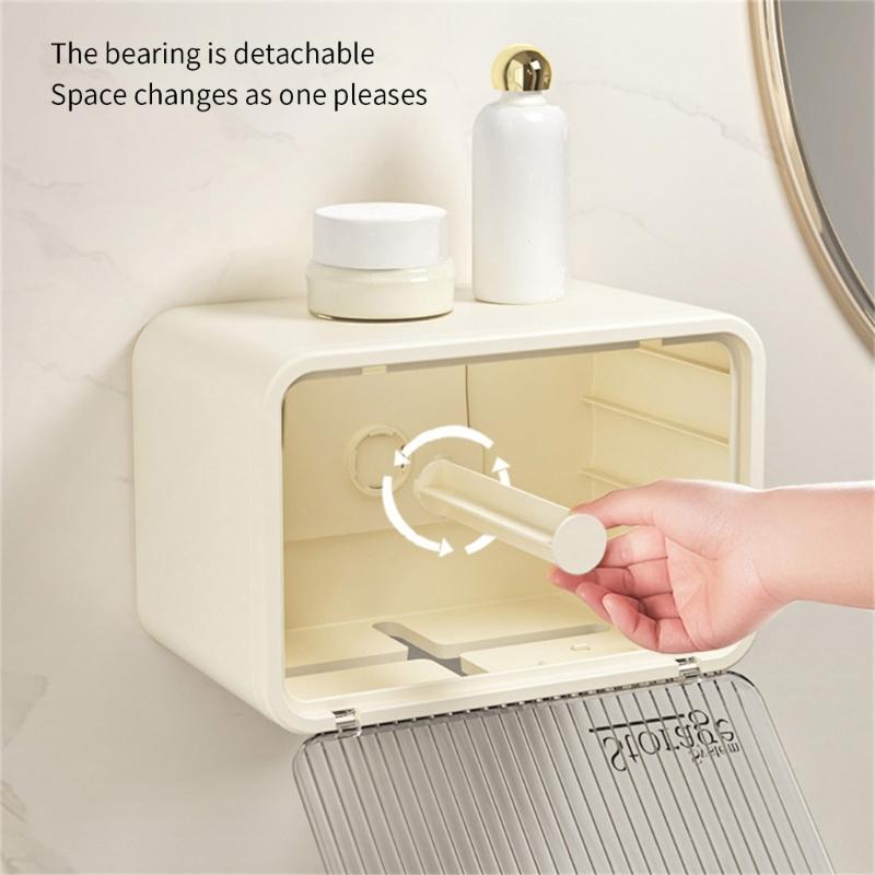 Modern Bathroom Tissue Storage Box Waterproof Adhesive Wall Mount Holds Paper Rolls Washcloths