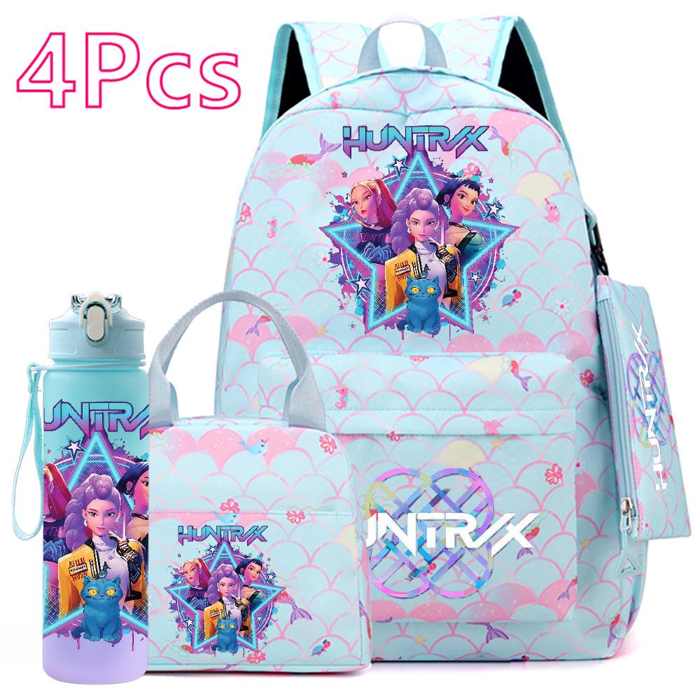 4 Adet/set KPOP Sırt Çantası El Çantası Kalemlik 750Ml Matara Genç Erkek Kız İçin Büyük Kapasiteli Kitap Çantası Karikatür Baskılı Okul Çantası Mochila
