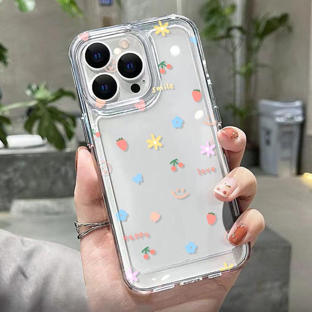 Cute Flower Clear Phone Case For iPhone 17 16 15 11 12 14 13 Pro Max Mini X XS XR 7 Plus 16E Shockproof Transparent Cover Fundas