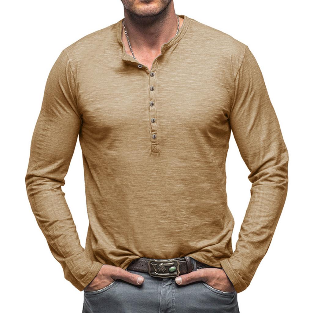 Men'S Button Up Long Sleeved Fashionable Casual Sports Top
