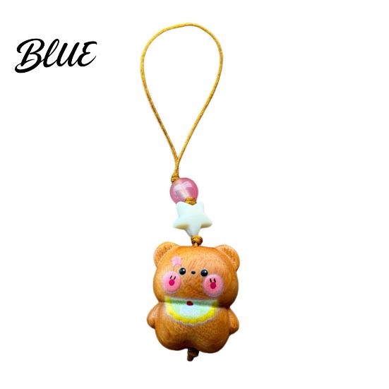 Bear Phone Charm Pendant Sandalwood Keychain with Smooth Polished Accessory