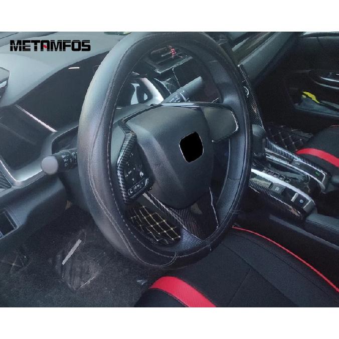 For Honda Civic 2016- CR-V CRV 2017- Carbon Fiber Steering Wheel Cover Molding Trim Frame Sticker Interior Accessories