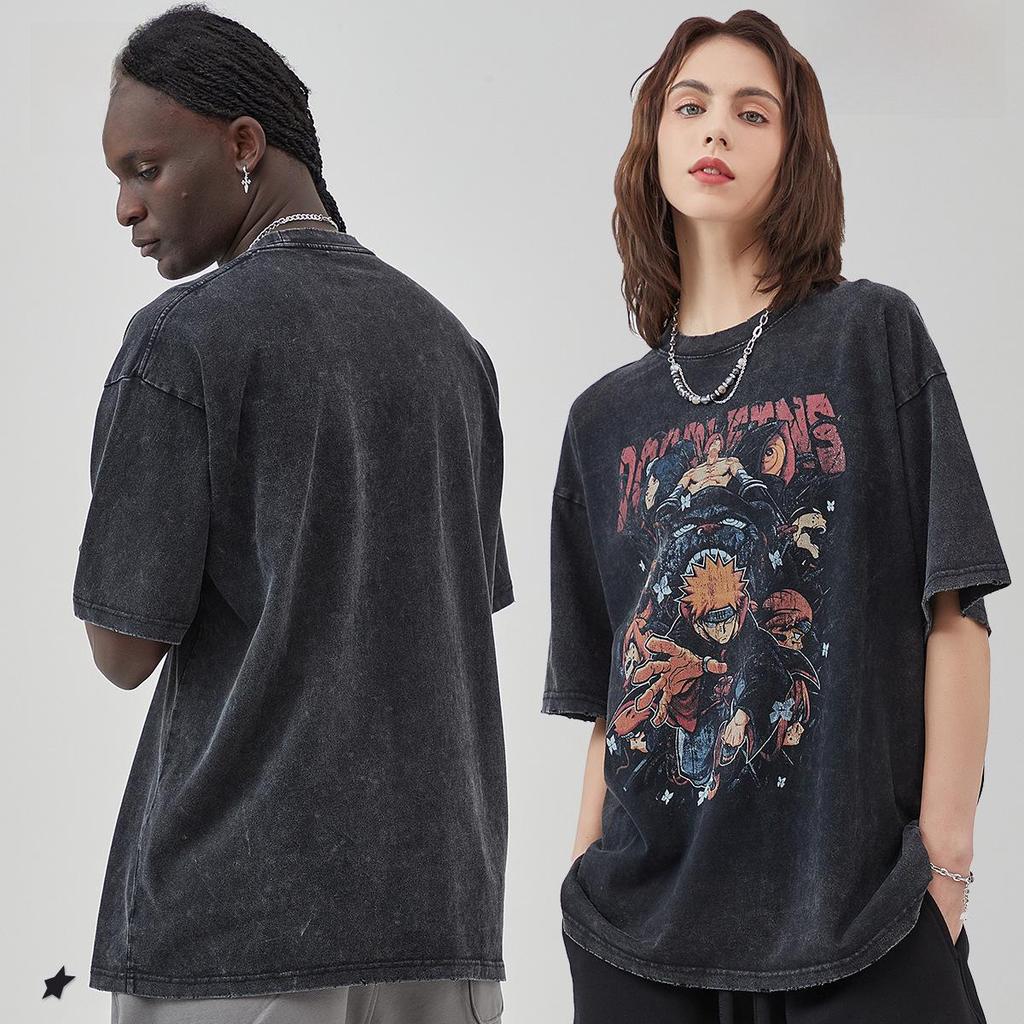 ARTIE Men's Retro Ripped Naruto Payne Print White T-shirt - Short Sleeve, Distressed Design.